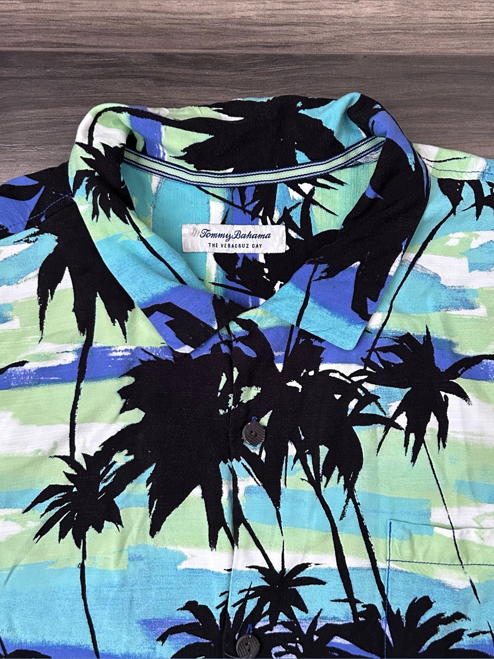 Tommy Bahama The Veracruz Cay Sunset Palms Camp Button Shirt Mens 2XL Green Blue